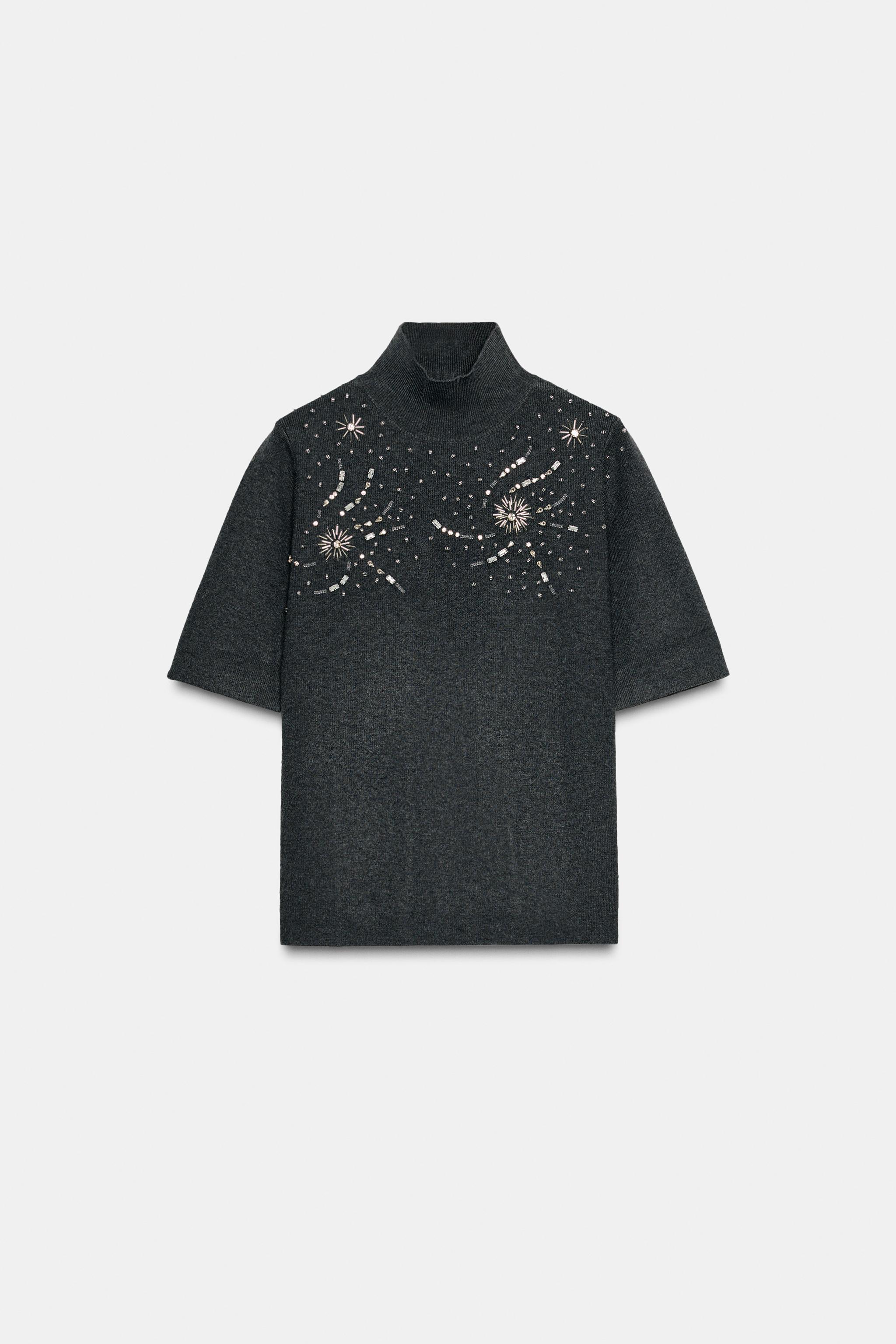 SHORT SLEEVE BEADED KNIT JUMPER